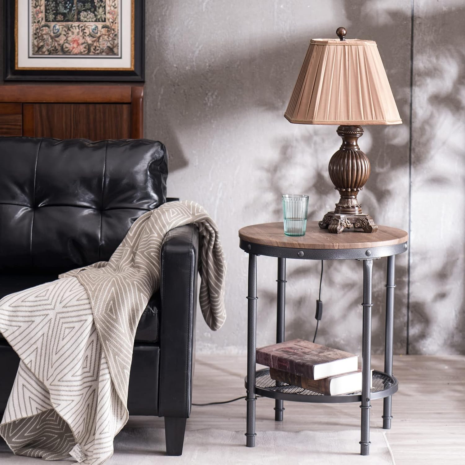 VINGLI 20" Round Side Table, Small End Tables Living Room, Brown | Industrial Center Table with Metal Mesh, Rustic Farmhouse Side Tables for Bedroom, Bedside, Office, Corner