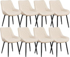 Dining Chair Set of 8, Modern Dining Chairs with Thick Cushions, Faux Leather Upholstered Kitchen Dining Room Chairs with Metal Adjustable Legs for Dining Living Room, Beige