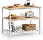 VASAGLE Kitchen Island with 3 Shelves, 39.4 Inches Width Kitchen Shelf with Large Worktop, Stable Steel Structure, Industrial, Easy to Assemble, Oak Color and White UKKI005W09