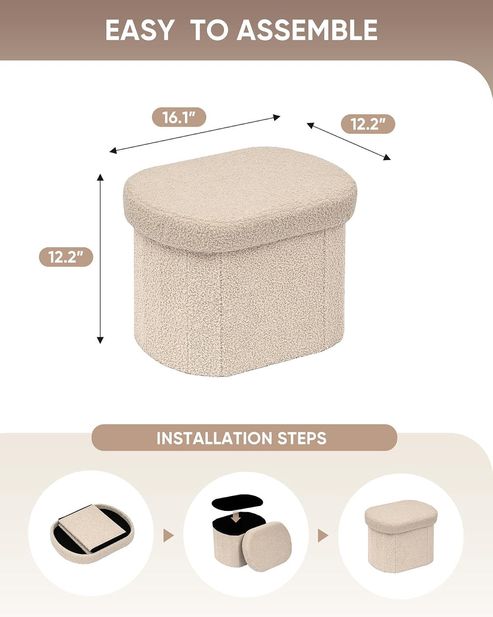 B FSOBEIIALEO Storage Ottoman for Dorm Room, Boucle Folding Storage Ottoman F...