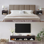 Floating Nightstand with Fluted Drawer - Modern Wall Mounted Bedside Table with Open Storage Shelf, Small Night Stand TV Stand for Bedroom(Espresso, Set of 2)