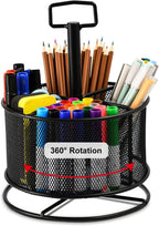 Marbrasse Mesh Desk Organizer, 360-Degree Rotating Multi-Functional Pen Holder, 4 Compartments Desktop Stationary Organizer, Home Office Art Supply Storage Box Caddy (Black)