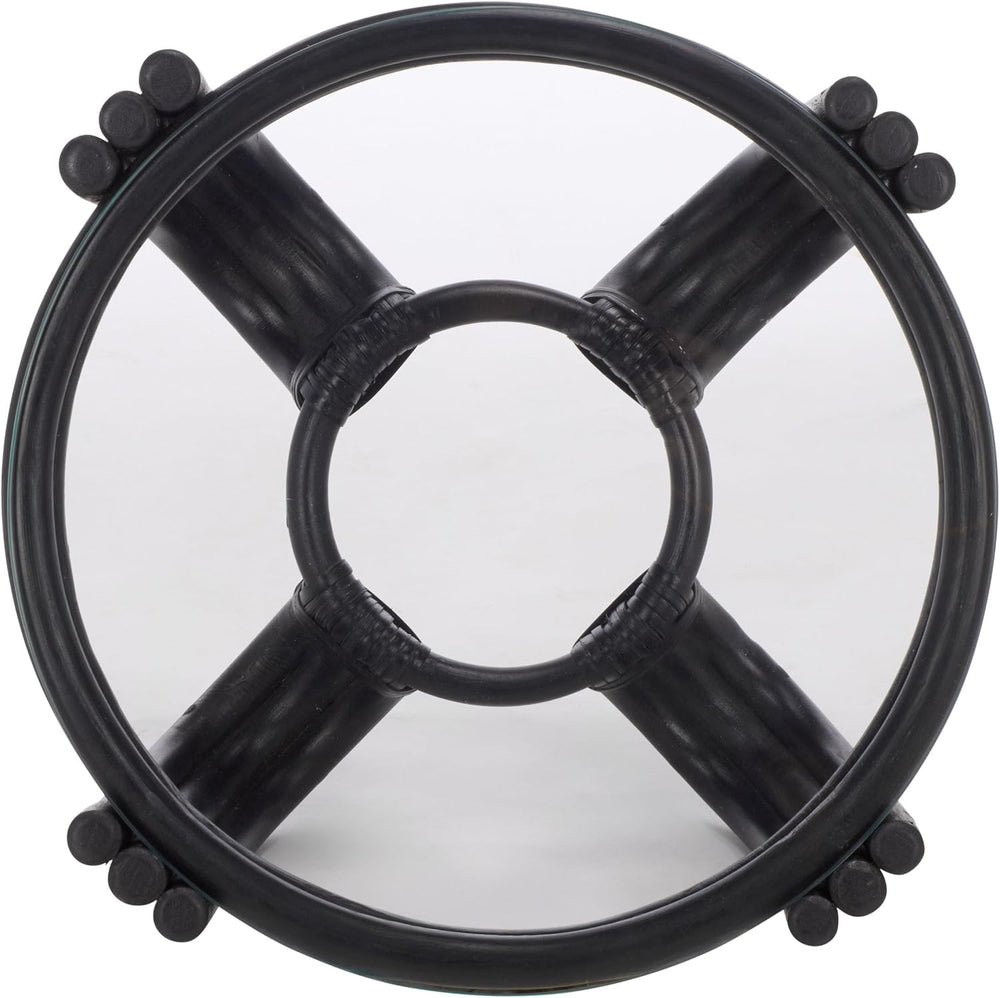 SAFAVIEH Home Collection – Bilian Round Accent Table, Black Rattan Base with ...