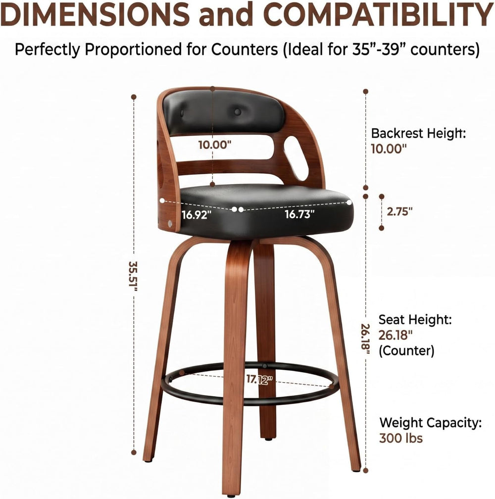 26 Inch Swivel Bar Stools Set of 2, Upholstered Bar Chairs for Kitchen Island...