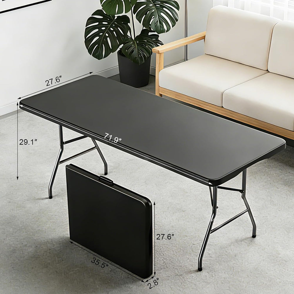 6FT Folding Tables – Heavy Duty Portable Foldable Picnic Table with Built-in ...