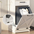 White Tilt Out Laundry Hamper Cabinet Hidden Laundry Hamper with Drawers and Baskets for Bathroom Hamper Cabinet with Storage for Kitchen Living Room,16x16x30in（Barn door panel）