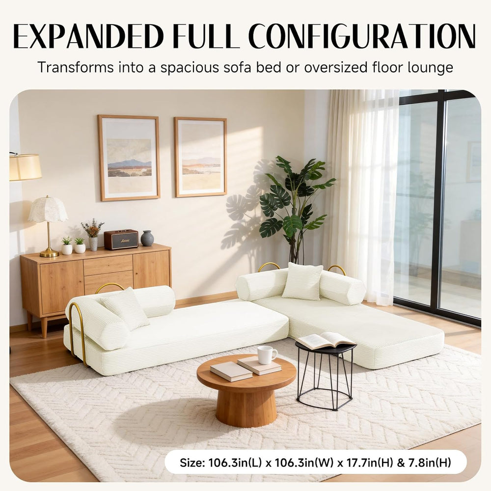79" Corduroy Sofa Bed, Couch in a Box with 2 Pillows, High-Density Foam ...