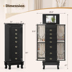 Giantex Standing Jewelry Cabinet with 7 Drawers, Flip-Top Mirror, 2 Side Doors with 12 Necklace Hooks, Divided Ring Compartments, Velvet-Lined Jewelry Armoire Organizer Chest (Black)