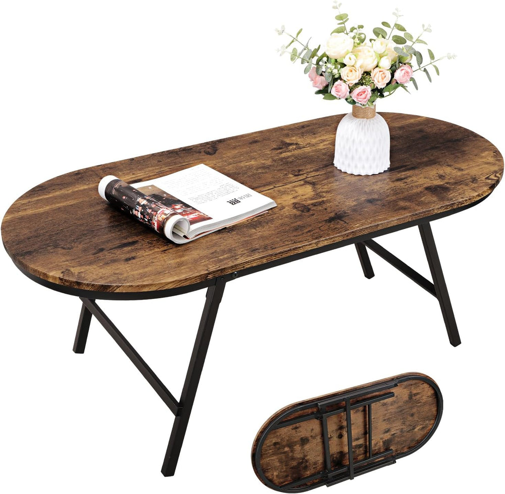Folding Coffee Table for Living Room Industrial Brown Small Low Table Wooden ...