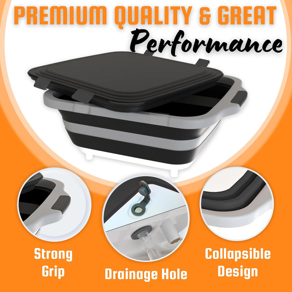 MAYALEAD BBQ Prep Tub with 2 Pcs Meat Shredder Claws, Collapsible Cutting Board, Cutting Board with Locking Lids, Drip Easy BBQ Prep Tub with lid-XL Size (Black)