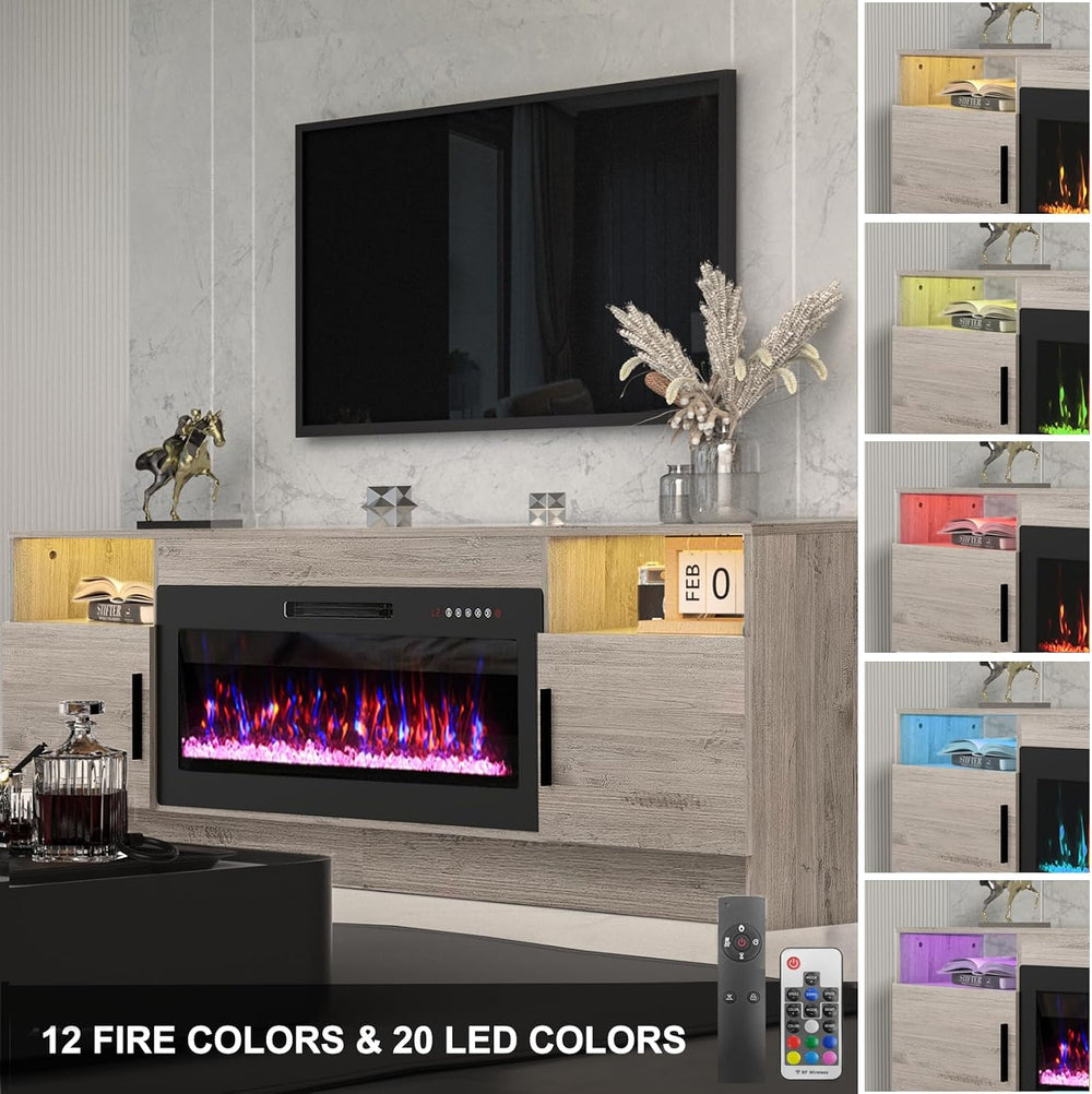 Kucreiheat Electric Fireplace TV Stand with Led Lights-42 Fireplace Entertain...