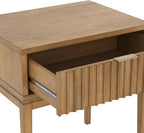 Nathan James Boho Jasper Wood Nightstand with Drawer, Fluted Side Table or End Table with Storage, Light Brown