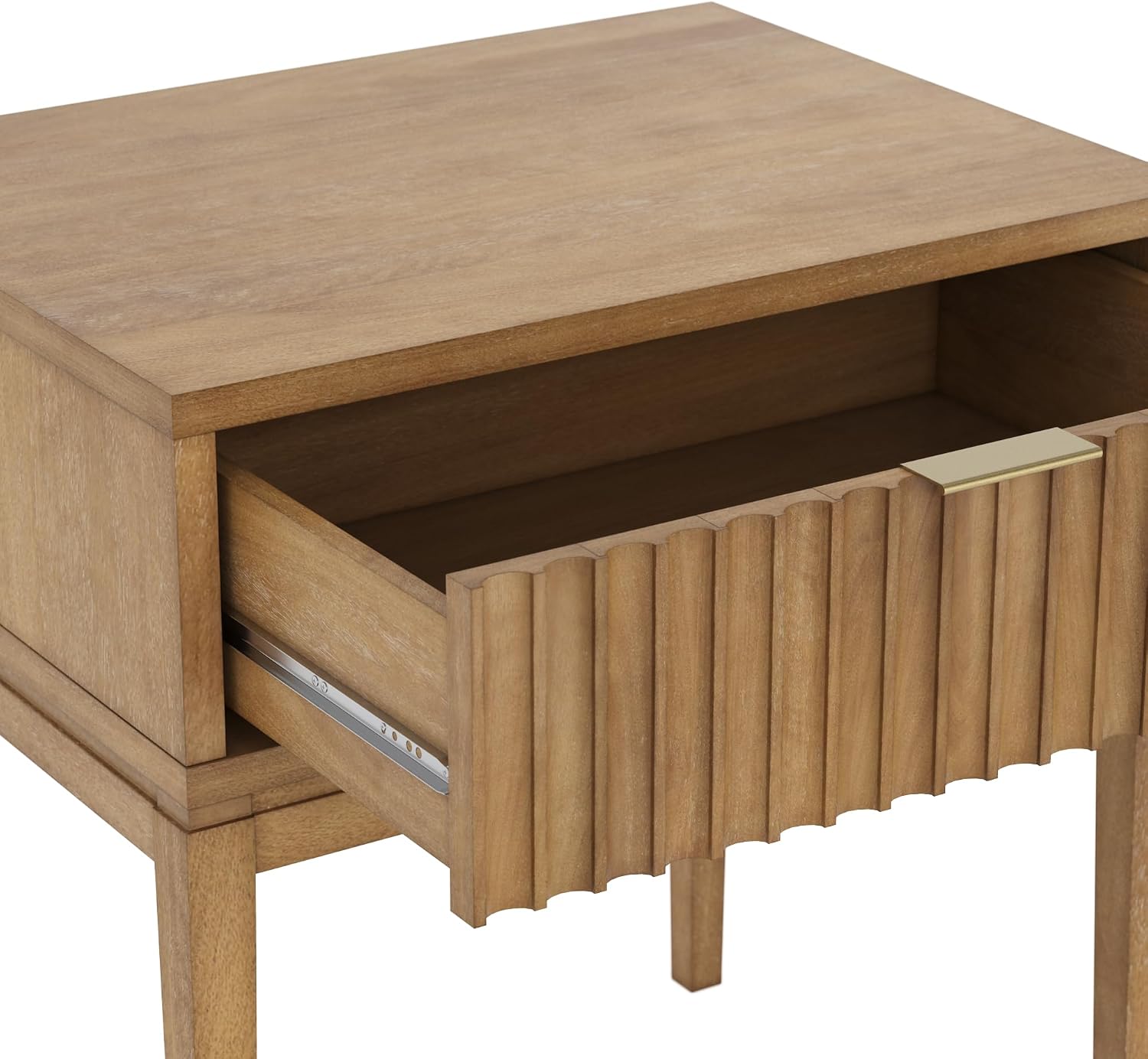 Nathan James Boho Jasper Wood Nightstand with Drawer, Fluted Side Table or End Table with Storage, Light Brown