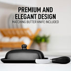 Zulay Kitchen Butter Dish With Lid For Countertop - Porcelain White, Ceramic Butter Dish with Knob Handle Great for Cooking - Elegant Design Butter Holder - Durable & Sturdy Butter Keeper - Black