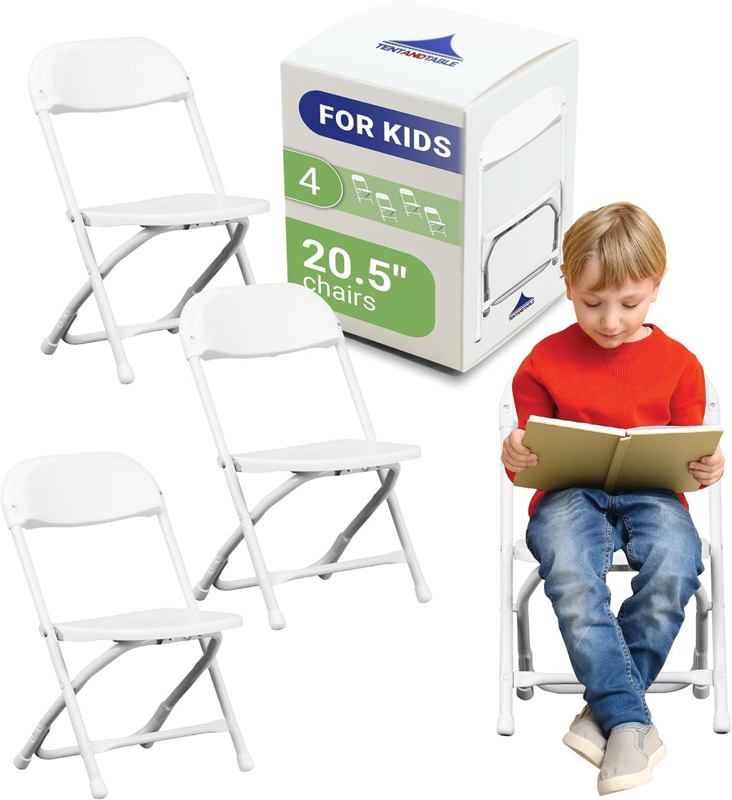 Kids Heavy Duty Plastic Stackable Folding Chairs, White 4pk | TentandTable Kids Heavy Duty Plastic Stackable Folding Chairs, White 4pk