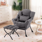 Furlide Lazy Chair with Ottoman, Comfy Fabric Accent Lounge Arm Chair with Lumbar Pillow and Folding Footrest, Reading Leisure Sofa Armchair for Bedroom, Living Room, Dorm,Dark Grey | Comfy Accent Lounge Chair with Pillow & folding Foot Stool, sturdy