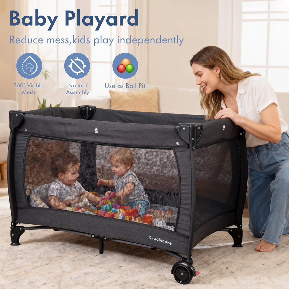 5-in-1 Pack and Play with Bassinet & Changing Table, Black
