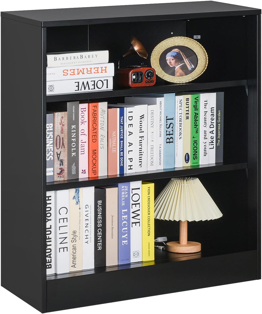 Metal Open Bookshelf, 3 Tier Black Office Shelves, Small Bookshelf Bookcase |...