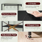 MAHANCRIS Bakers Rack with Drawer, Microwave Stand with Power Outlet, Coffee Bar Station with 4 Hooks, Kitchen Storage Shelf Rack 4 Tiers, for Kitchen, Dining Room, Black BRBK48E01