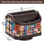 PUSU Remote Control Holder, Colorful Pattern Nightstand TV Caddy, PU Leather 360 Degrees Rotatable Desktop Organizer Storage Box for TV Remotes/Media Controllers/Office Supplies