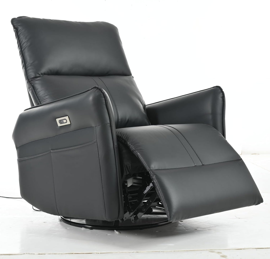 Power Swivel Rocker Recliner Chair for Nursery, Upholstered 270° Swivel Glider Chair with USB Ports, Power Recliners for Small Spaces Living Room