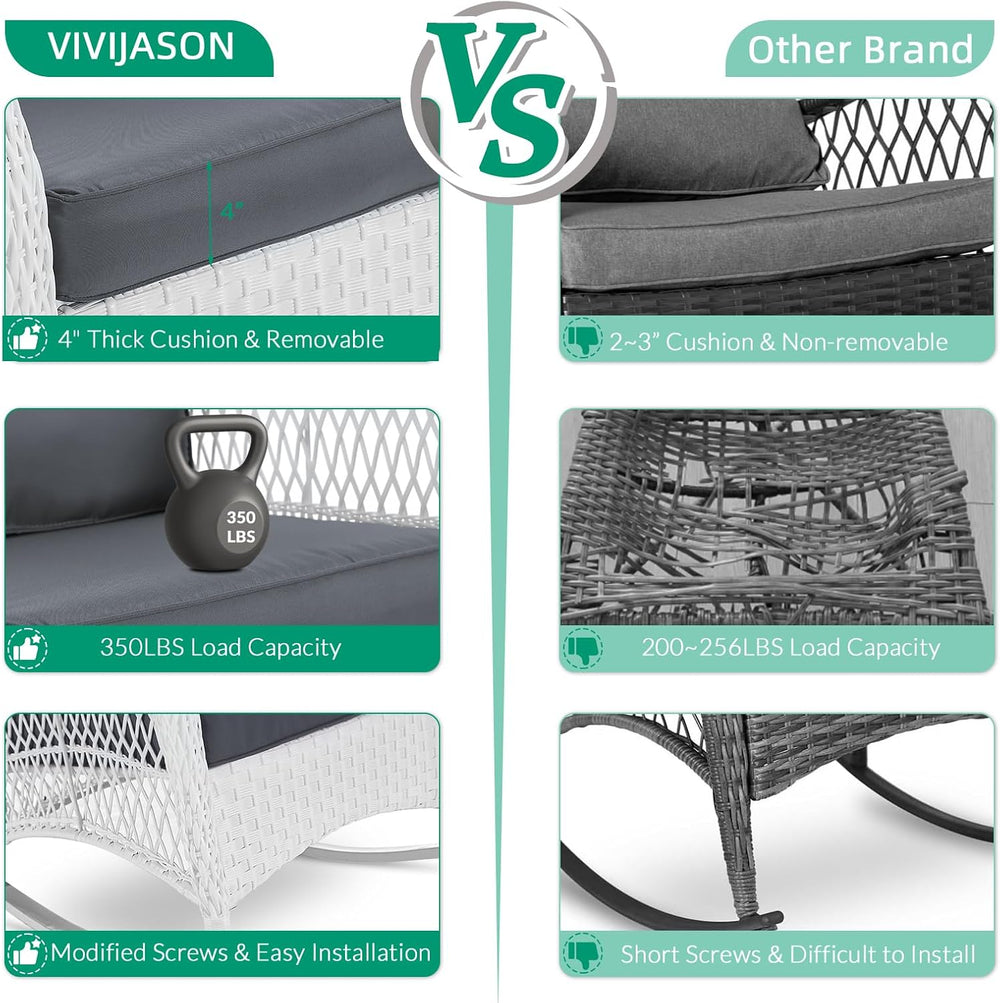 VIVIJASON Outdoor Wicker Rocking Chair, Patio Rattan Rocker Chair with Cushio...