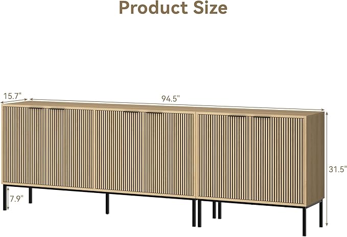 TV Stand for 100" TV, Mid Century Modern 94.5'' Television Stand, Entertainment Center with Storage and Adjustable Shelves, Media Console TV Cabinet for Living Room