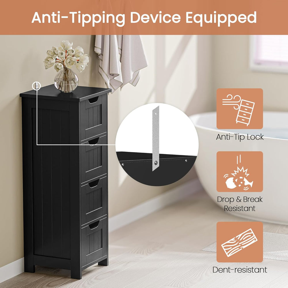 Bathroom Floor Storage Cabinet, Freestanding Wooden Side Organizer w/4 Drawer...