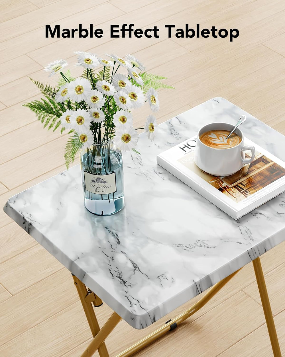 HUANUO Folding TV Tray Table, No Assembly TV Tray with Marble-Look Top | Vers...