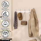 Coat Rack Wall Mount,17.3 in Wall Hooks for Hanging, Coat Hanger Wall Mount Towel Rack Hat Rack for Wall with 5 Hooks for Entryway, Bedroom, Bathroom (White,5Hooks-2Pack)