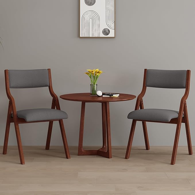 Ball & Cast Upholstered Folding Dining Chairs Set of 2, Foldable Wooden Chair 2-Pack, Portable Office-Chair for Kitchen Outdoor Activity, Easy Carry & Storage, Cherry+Dark Grey