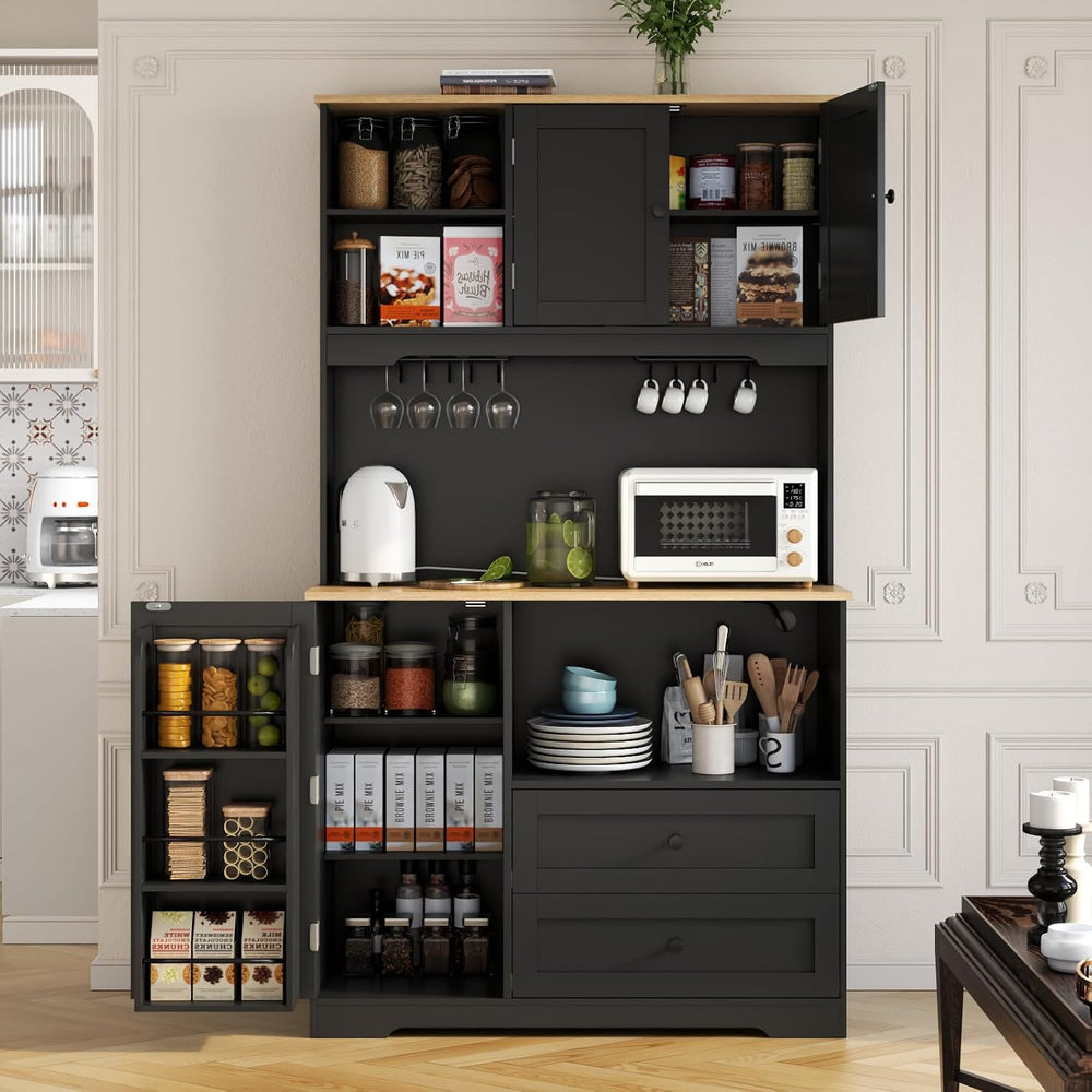 68"Tall Kitchen Pantry Storage Cabinet with Charging Station, Door &...