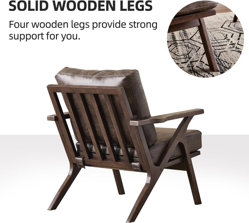 INZOY Mid-Century Modern Accent Chair with Wood Frame, PU Leather Living Room...