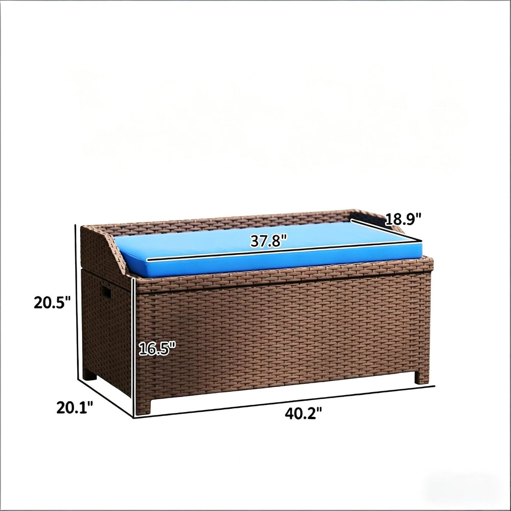 2-in-1 Outdoor Wicker Storage Bench with Cushion - 34 Gallon Patio Deck Box w...