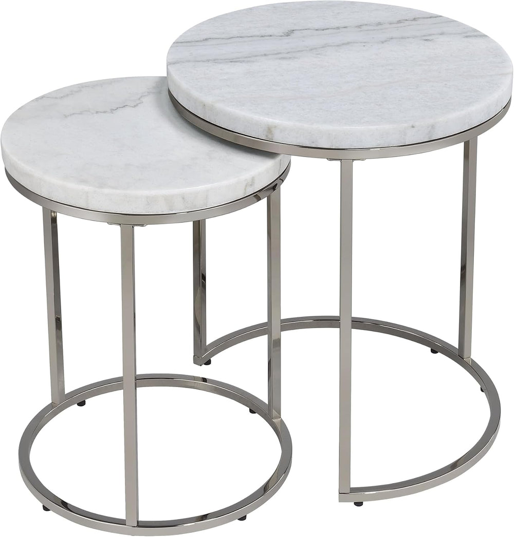 Acme Zaidee 20" Nesting Table in White and Nickel (Set of 2)