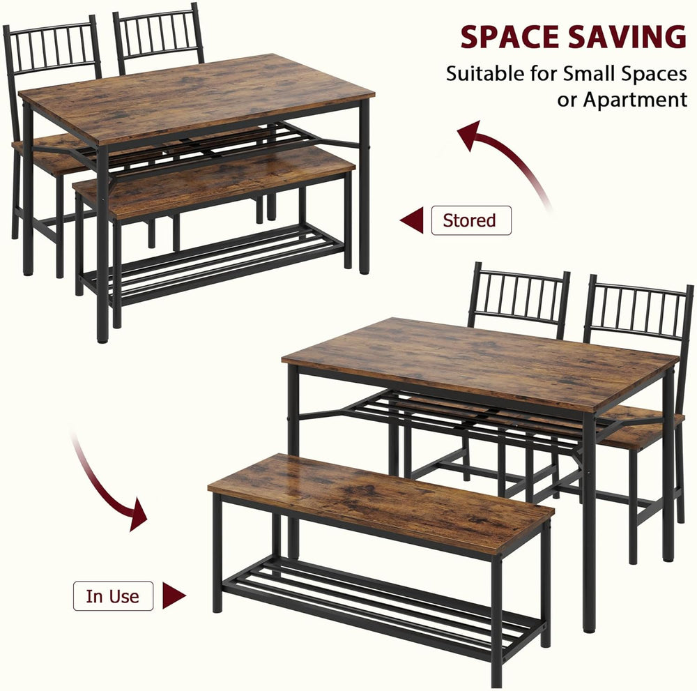 Garvee Dining Table Set for 4 with Bench and Chairs, 4-Piece Kitchen Table Se...
