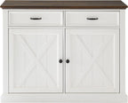 Crosley Furniture Clifton Kitchen Storage Island, Microwave Stand, Coffee Bar and Set of 2 Upholstered Saddle Stools, Distressed White/Black