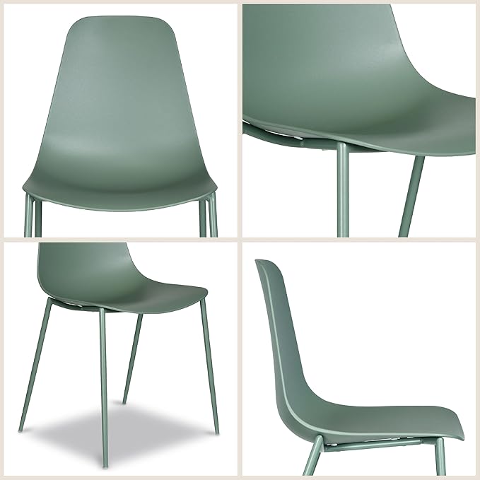 Poly & BARK Isla Modern Kitchen Chairs Set of 4 - Plastic Dining Chair wi...