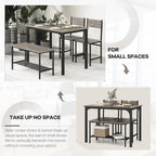 NAFORT Kitchen Table Set for 4, Industrial Dining Table with 2 Chairs & Storage Bench, Rustic Wood & Metal 4-Piece Dining Set for Small Space, Apartment, Kitchen & Dining Room