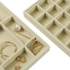 DIOMMELL Set of 8 Stackable Velvet Jewelry Trays Organizer, Jewelry Storage Box Display Trays Showcase Holder Closet Dresser Drawer Organizer for Earring Necklace Bracelet Ring Accessary, Beige
