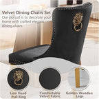 Velvet Dining Chairs Set of 4, Modern Tufted Dining Room Chair, Upholstered Dining Chairs with Lion Head Pulls Ring and Golden Solid Wood Legs, Luxury Kitchen Chairs for Dining Room, Black