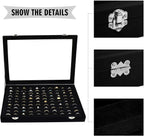 Velvet Ring Display Tray Organizer Box with Transparent Lid, 100 Slot Ring Holder Showcase For Store Display Jewelry Show Home, Ring Organizer For Rings Earrings (Black)