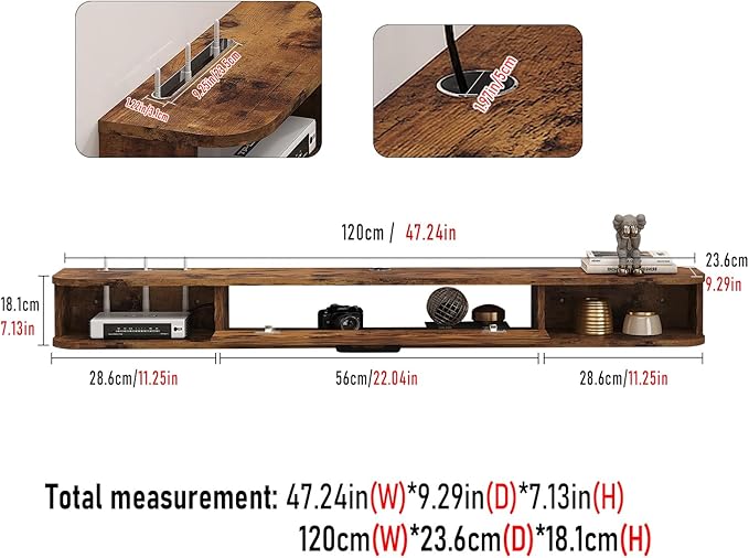 Floating TV Unit, 47'' Wall Mounted TV Cabinet, Floating Shelves with...
