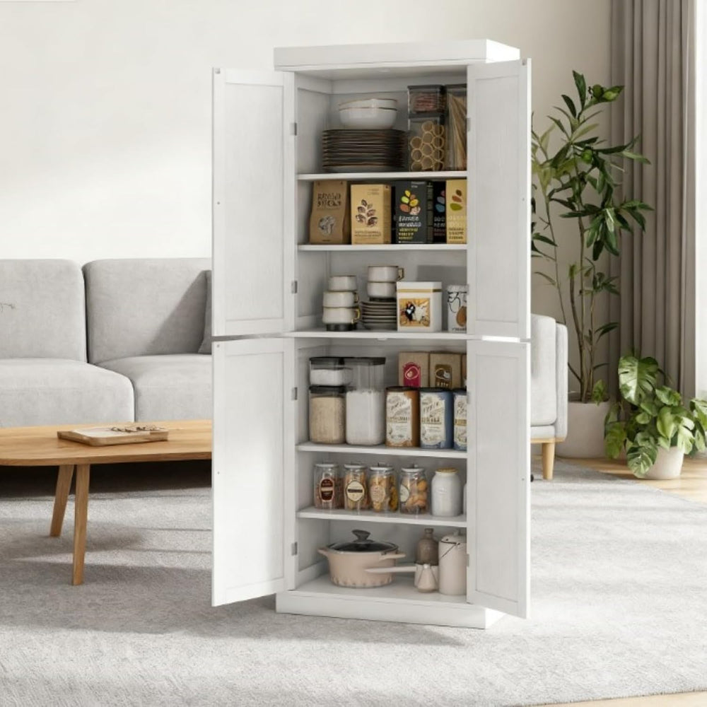 White Modern Style Freestanding Food Pantry Cabinet, Kitchen Floor Storage Ca...