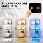 Display Cabinet with Glass Doors, 4-Tier Curio Cabinet with 3 Color Lights for Collectibles, Glass Display Case with Human Body Sensor, Bookcase with 4 Shelves, Storage Cabinets, White