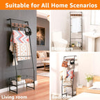 Metal Blanket Ladder with Basket, 5 Tier Black Blanket Ladders for the Living Room with Hooks, 5.2ft Wall Leaning Quilt Ladder for Blankets, Towels & Throws, Farmhouse Decor