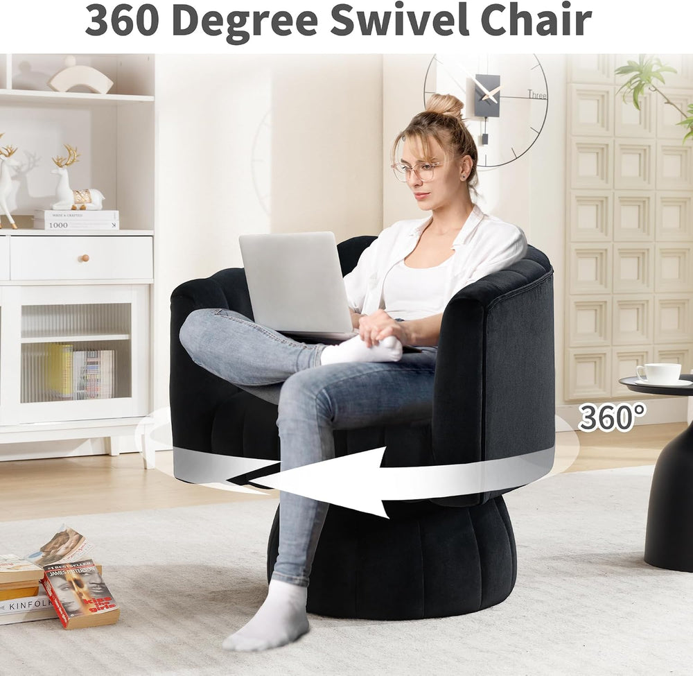 Swivel Accent Barrel Round Chair - Comfy 360° Arm Chairs Cute Small Sofa Club...