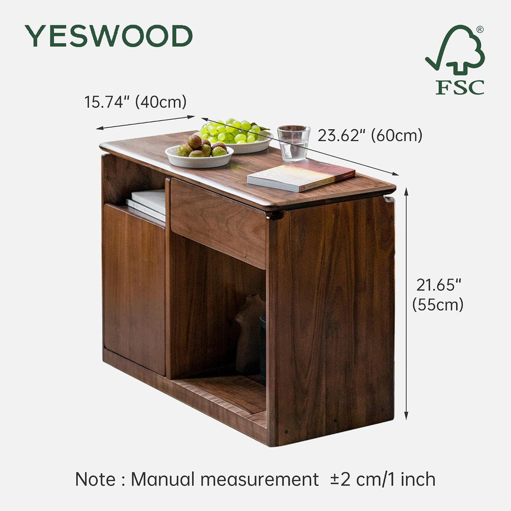 YESWOOD Solid Wood Side Table, Storage Side Table with Wheels, Narrow End Tab...
