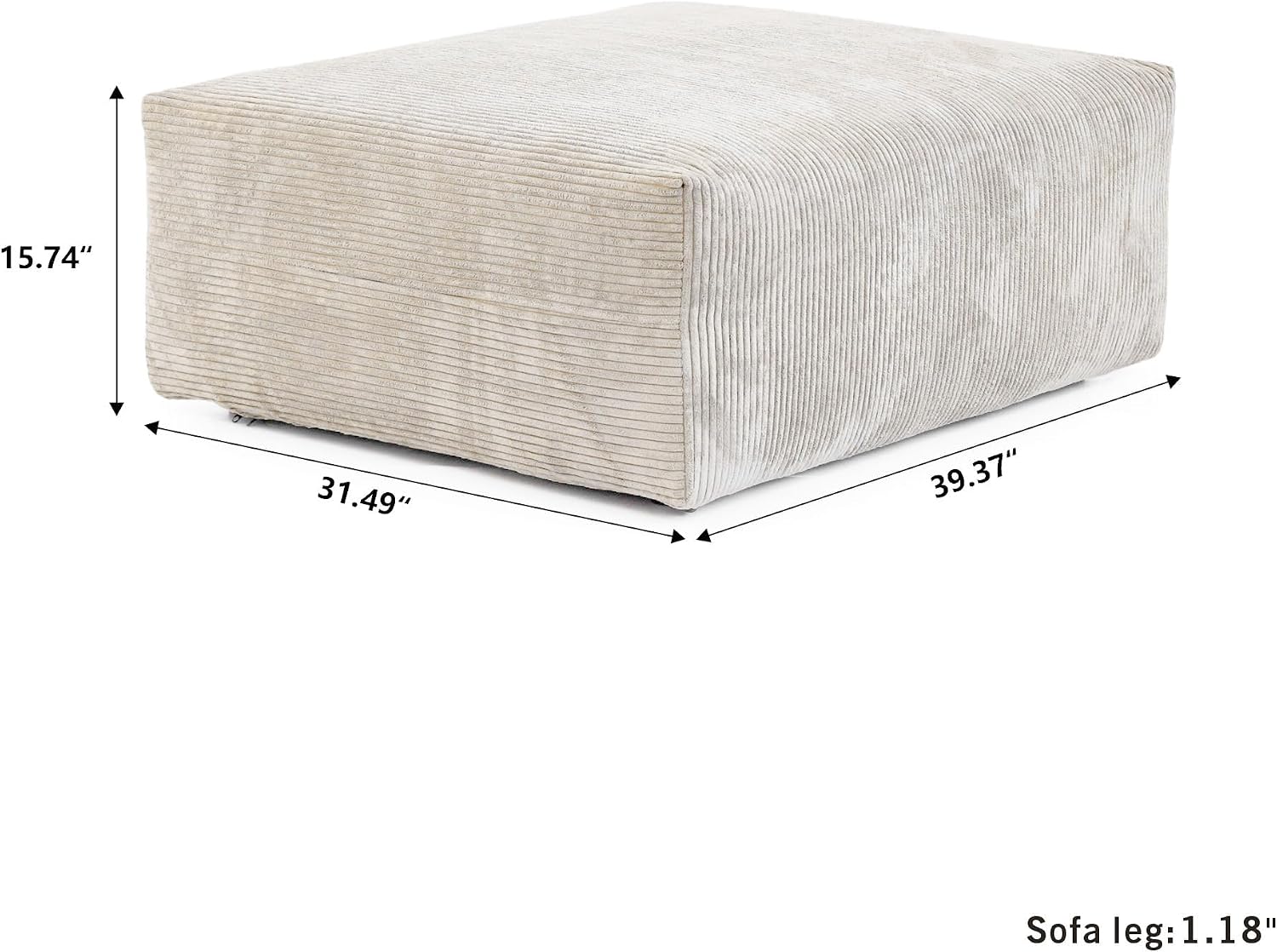 JACH 39.37" Oversized Ottoman Seater for Living Room, Deep Seat Extra Sofa Seater, Minimalist Chaise Ottoman, Modern Corduroy Ottomans for Living Room, Apartment, Beige ﻿
