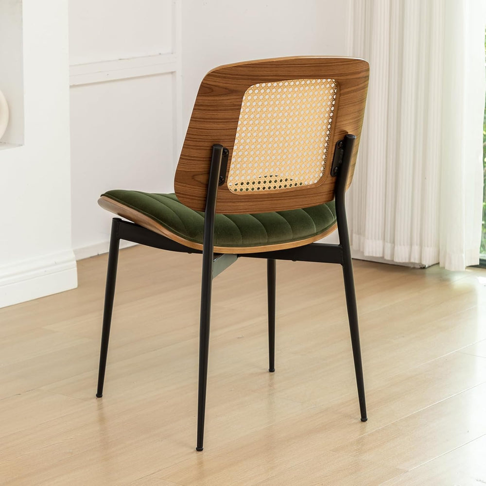 Rattan Dining Room Chairs Set of 2, Mid Century Modern Kitchen Chairs,Green V...
